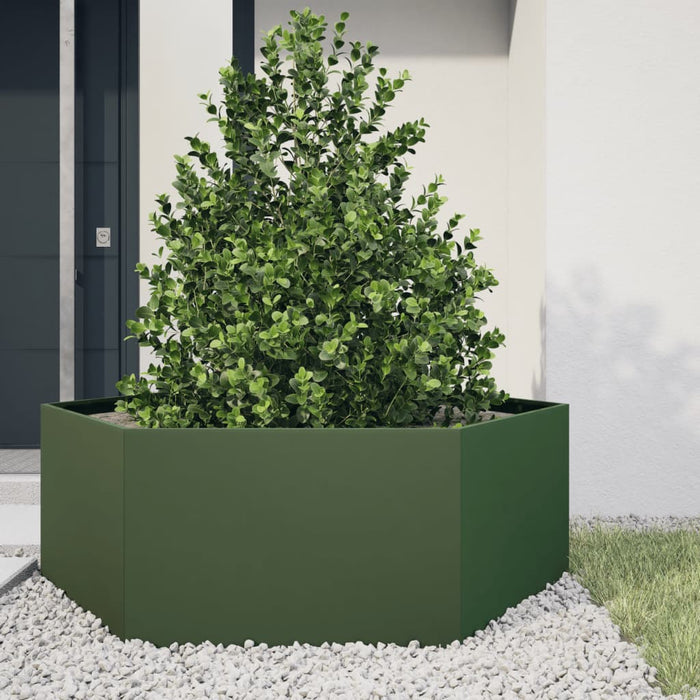 Jardiniera De Gradina Verde Masline Hexagon 138x120x45 cm Otel