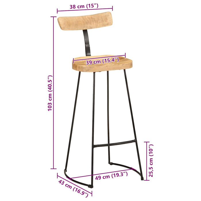 Bar Stools 2 pcs 49x43x103 cm Solid Wood Mango