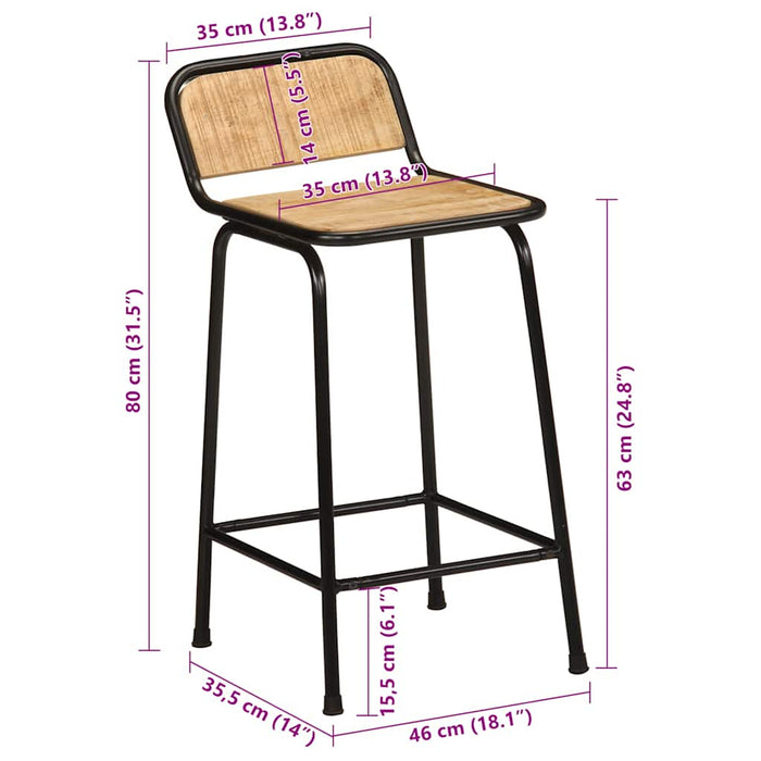 Bar Stools 2 pcs 46x35.5x80 cm Solid Wood Rough Mango