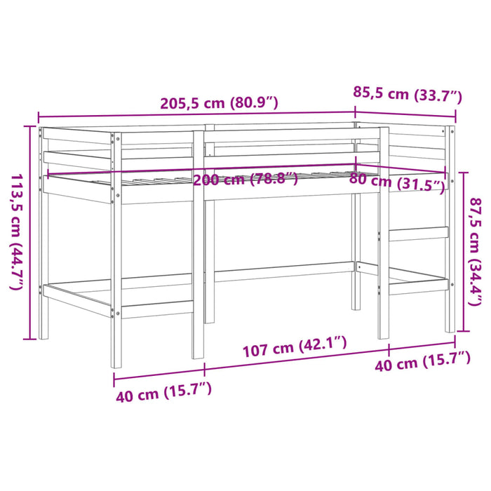 Kids' Loft Bed without Mattress with Ladder Wax Brown 80x200 cm