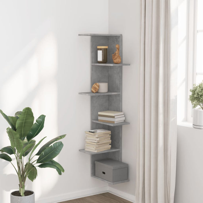 Wall Corner Shelf Concrete Grey 36.5x36.5x140 cm Engineered Wood