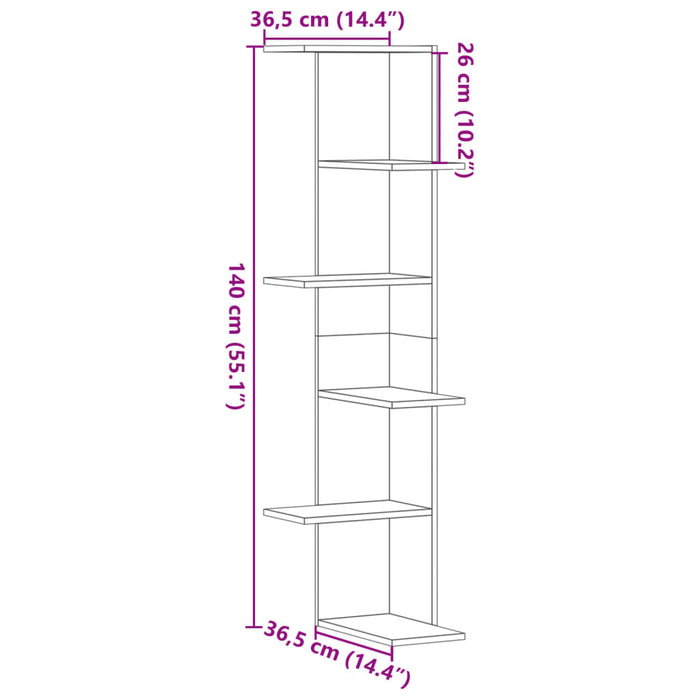 Wall Corner Shelf Concrete Grey 36.5x36.5x140 cm Engineered Wood