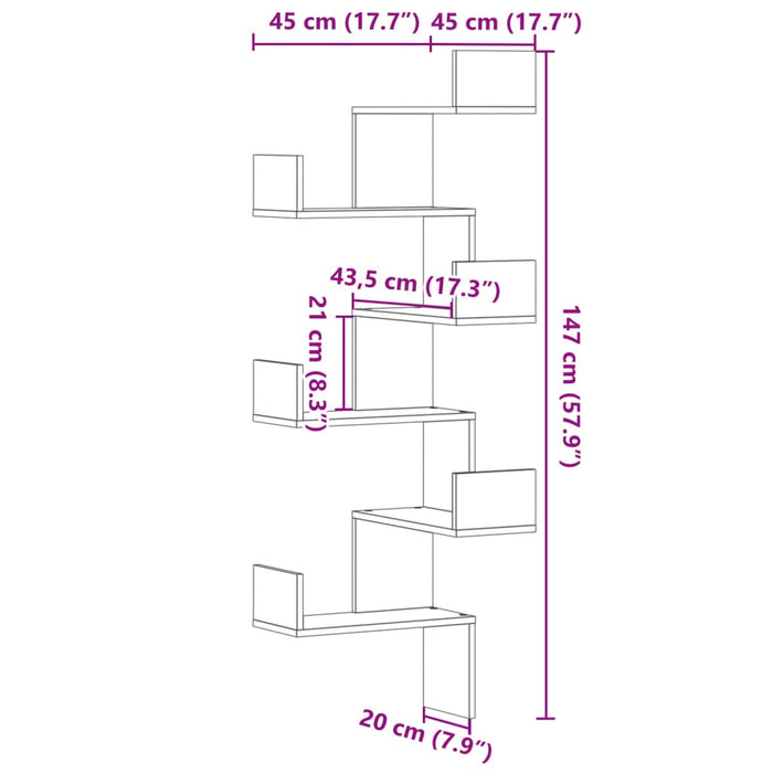 Wall Corner Shelf Black 45x45x147 cm Engineered Wood