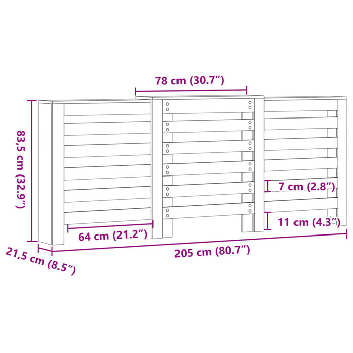 Крышка радиатора белая 205x21,5x83,5 см, инженерная древесина