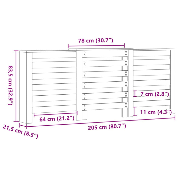 Крышка радиатора черная 205x21,5x83,5 см, инженерная древесина