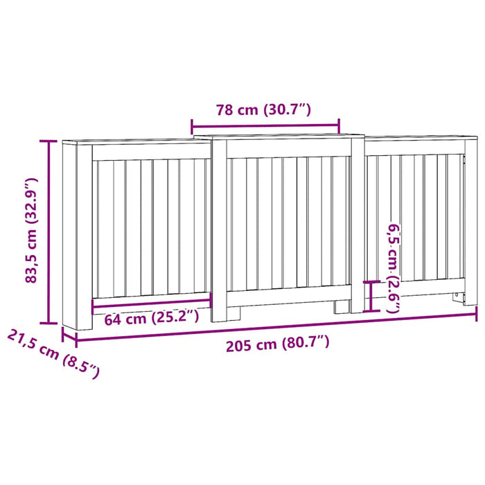 Крышка радиатора белая 205x21,5x83,5 см, инженерная древесина