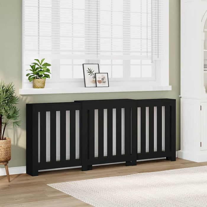 Radiator Cover Black 205x21.5x83.5 cm Engineered Wood