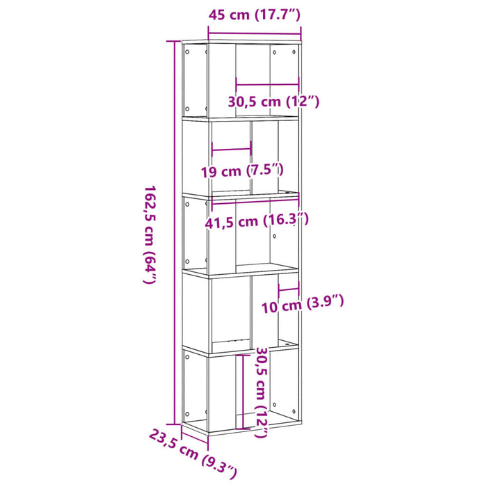 Bibliotecă cu 5 etaje, gri Sonoma, 45x23,5x162,5 cm, lemn de prelucrare