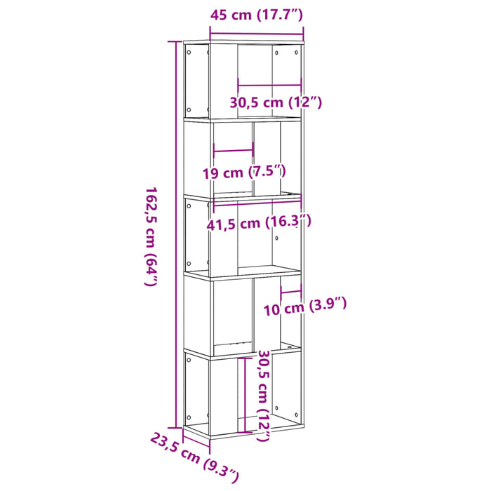 Bibliotecă stejar maro cu 5 niveluri 45x23,5x162,5 cm Lemn prelucrat