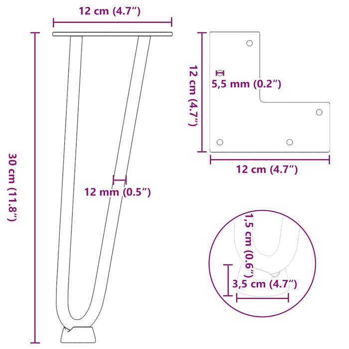 Hairpin Table Legs 4 pcs Natural Steel 30 cm Solid Steel