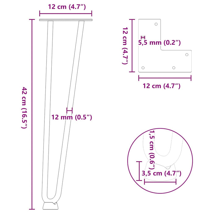 Picioare Masa Agrafa 4 buc Otel Natural 42 cm Otel Solid