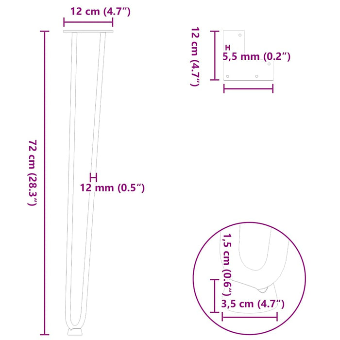 Hairpin Table Legs 4 pcs White 72 cm Solid Steel