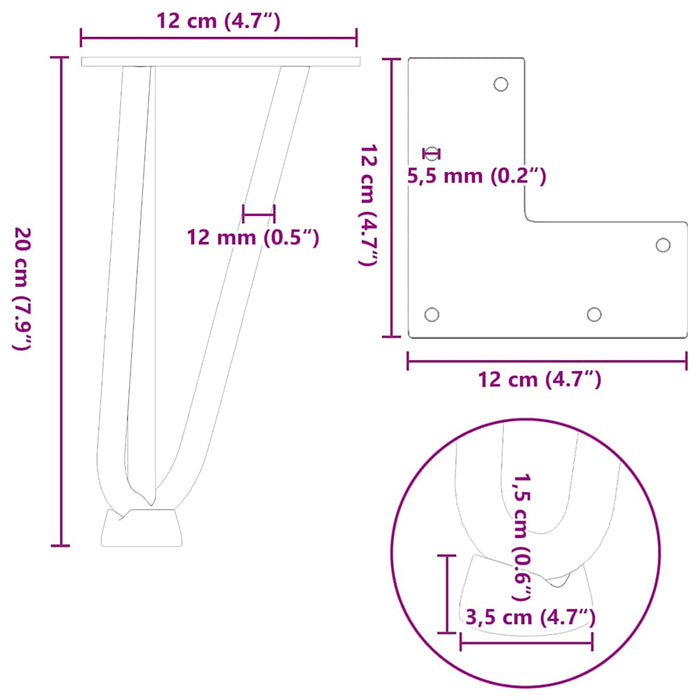 Picioare Masa in ac de par 4 buc Antracit 20 cm Otel Solid