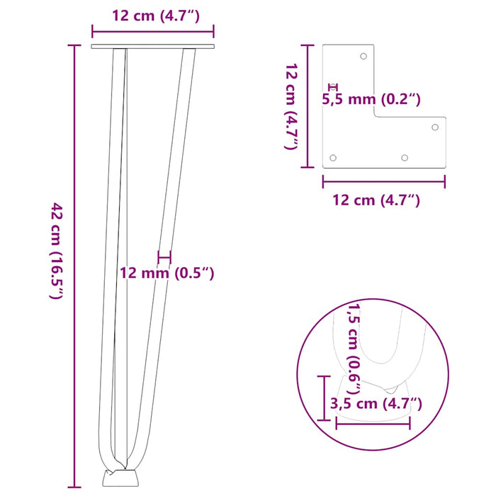 Hairpin Table Legs 4 pcs Natural Steel 42 cm Solid Steel