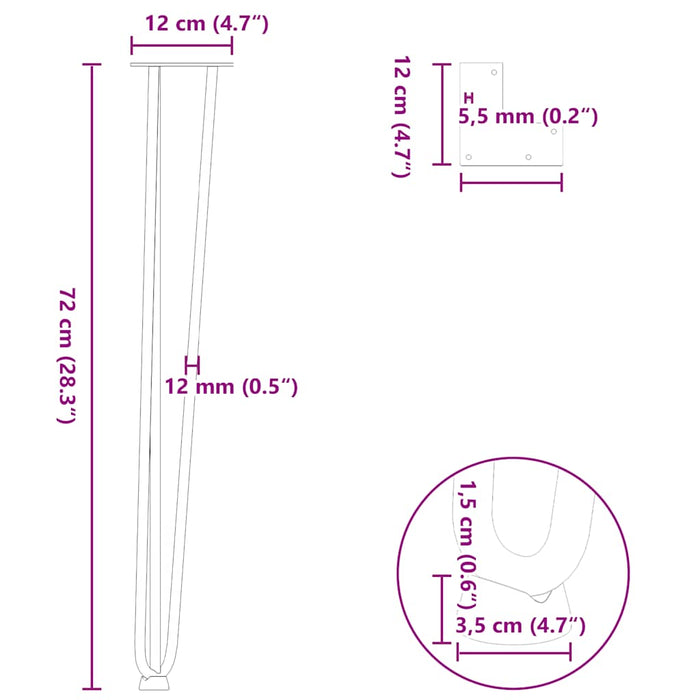 Picioare Masa Agrafa 4 buc Otel Natural 72 cm Otel Solid