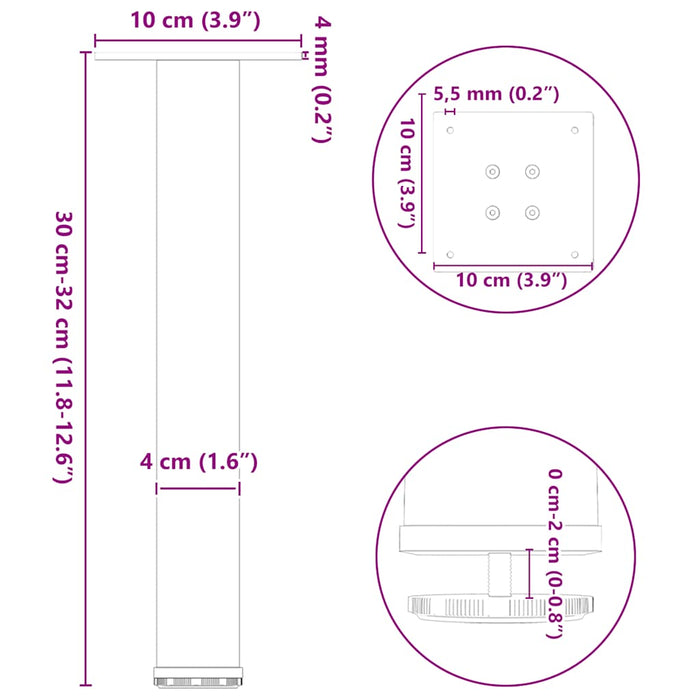 Coffee Table Legs 4 pcs White 30-32 cm Steel