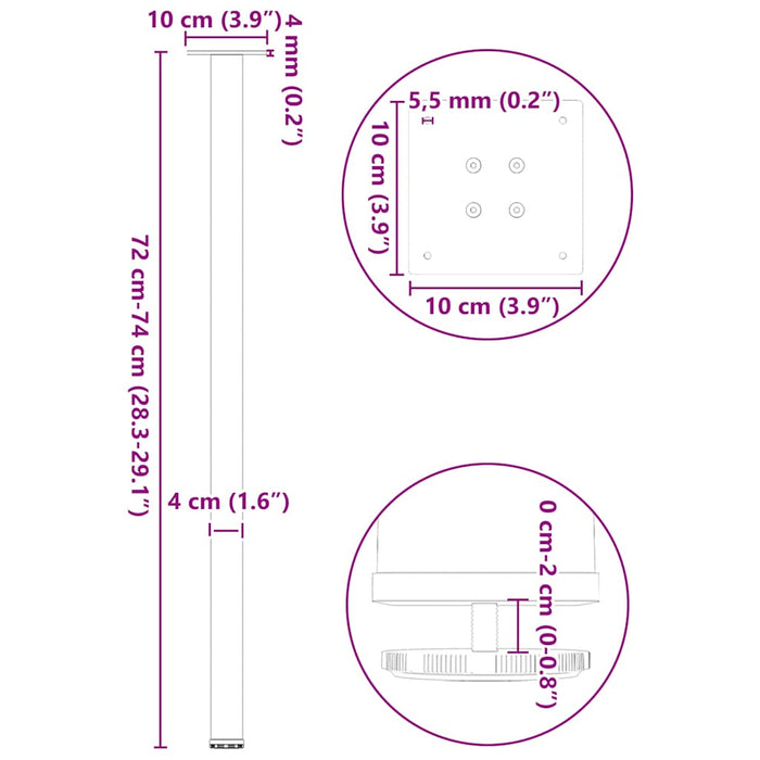 Coffee Table Legs 4 pcs White 72-74 cm Steel