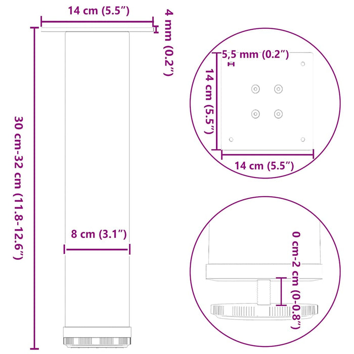 Coffee Table Legs 4 pcs Natural Steel 30-32 cm Steel