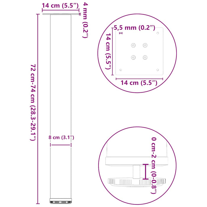 Coffee Table Legs 4 pcs White 72-74 cm Steel