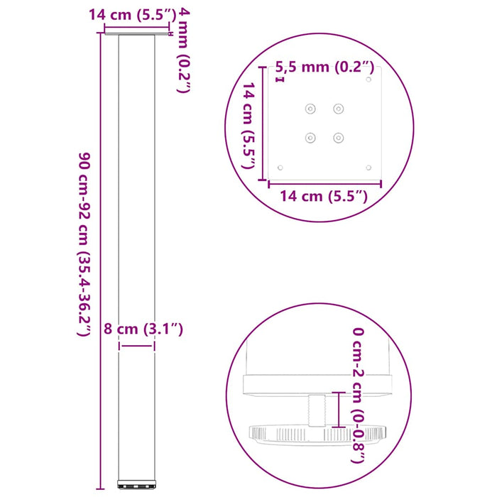 Picioare Masuta Cafea 4 buc Alb 90-92 cm Otel