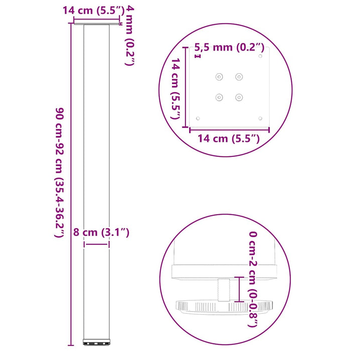 Coffee Table Legs 4 pcs Natural Steel 90-92 cm Steel