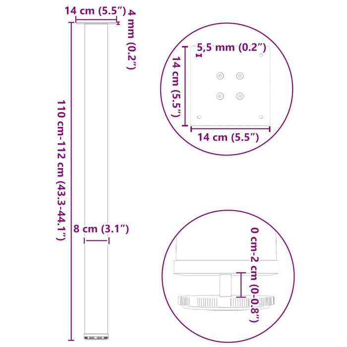 Coffee Table Legs 4 pcs Black 110-112 cm Steel