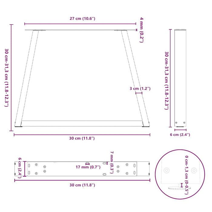 Dining Table Legs V-Shape 2 pcs White 30x(30-31.3) cm Steel