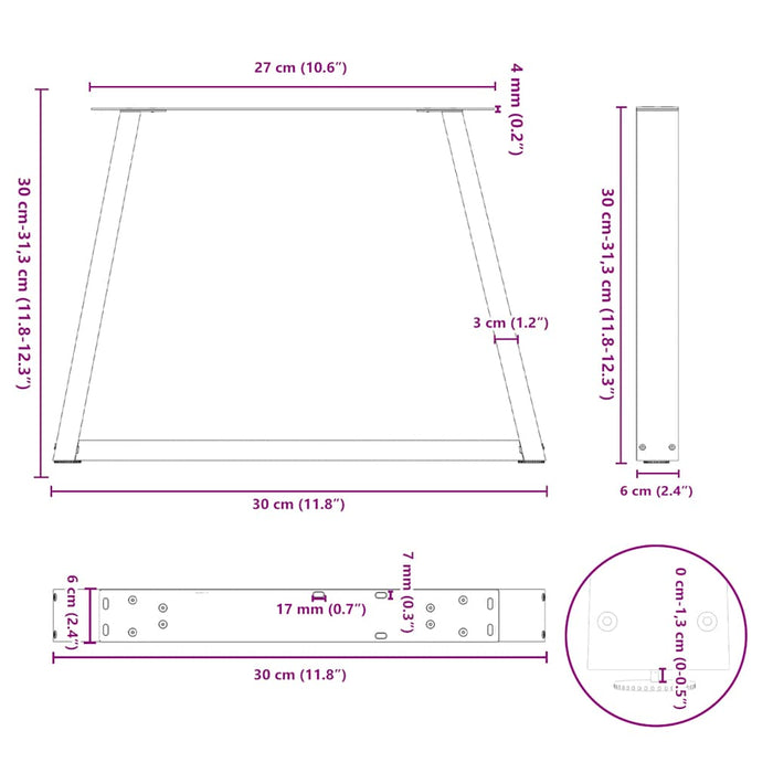 Dining Table Legs V-Shape 2 pcs Natural Steel 30x(30-31.3) cm Steel