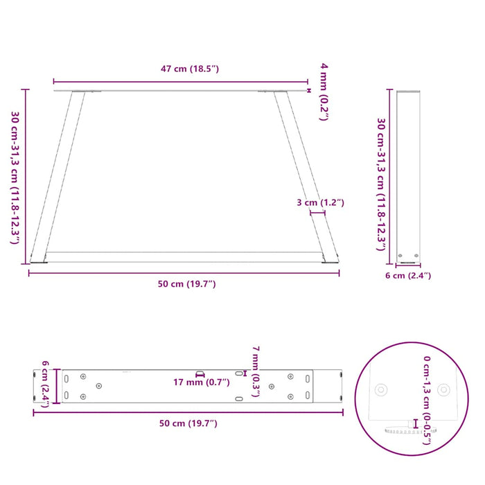 Dining Table Legs V-Shape 2 pcs White 50x(30-31.3) cm Steel