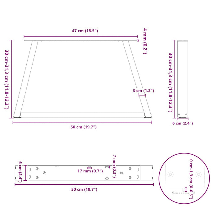 Picioare pentru masă în formă de V 2 buc Antracit 50x(30-31,3) cm Oțel