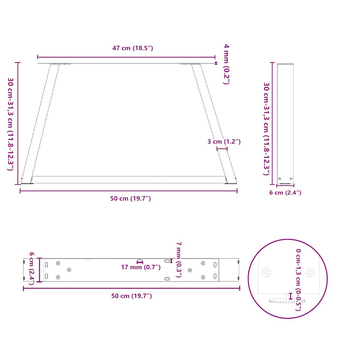 Dining Table Legs V-Shape 2 pcs Natural Steel 50x(30-31.3) cm Steel