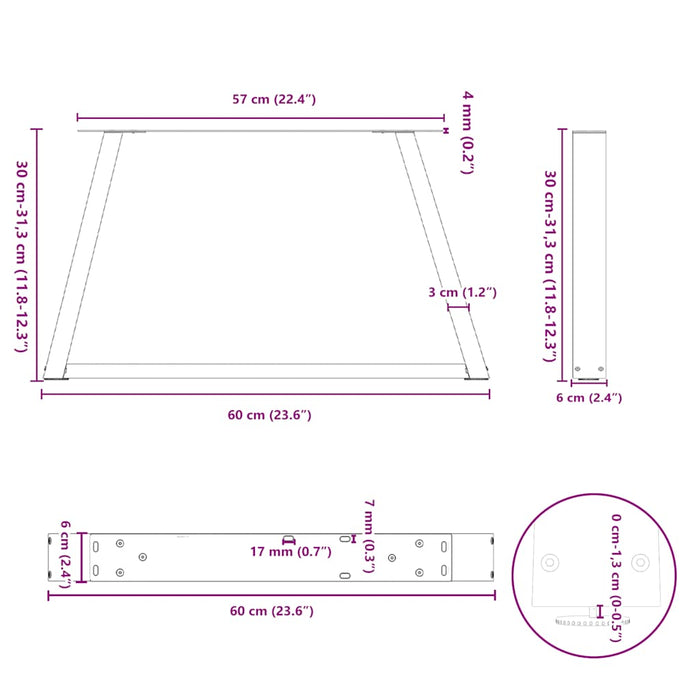 Dining Table Legs V-Shape 2 pcs Black 60x(30-31.3) cm Steel