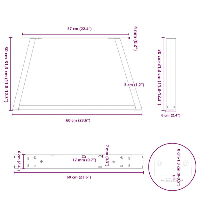 Dining Table Legs V-Shape 2 pcs White 60x(30-31.3) cm Steel