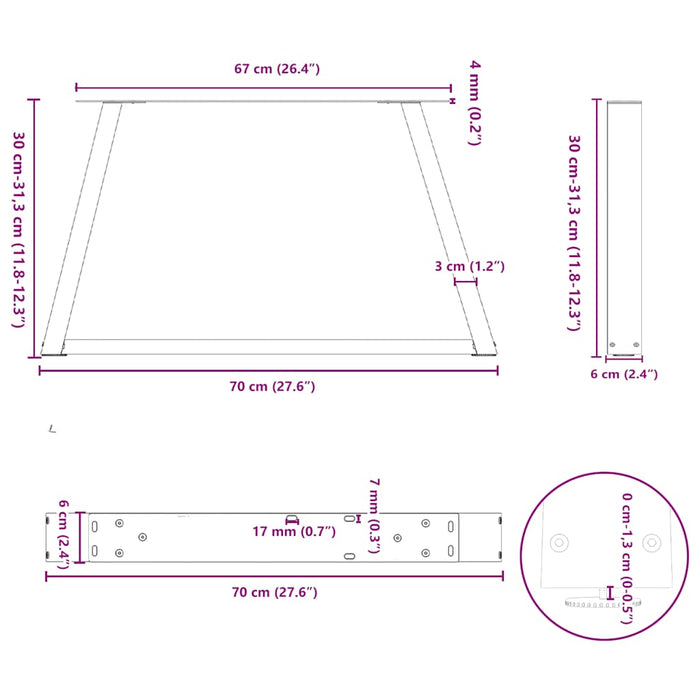 Dining Table Legs V-Shape 2 pcs White 70x(30-31.3) cm Steel