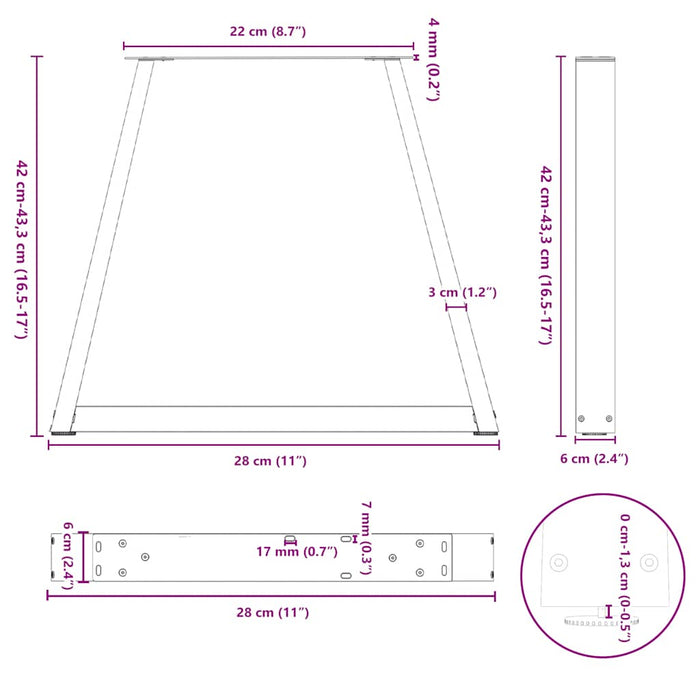 Dining Table Legs V-Shape 2 pcs Black 28x(42-43.3) cm Steel