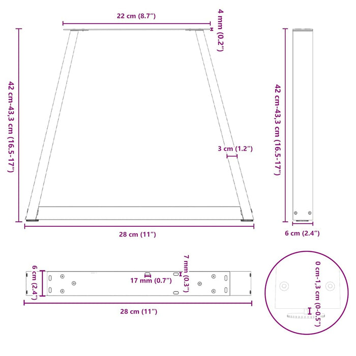 Dining Table Legs V-Shape 2 pcs Natural Steel 28x(42-43.3) cm Steel