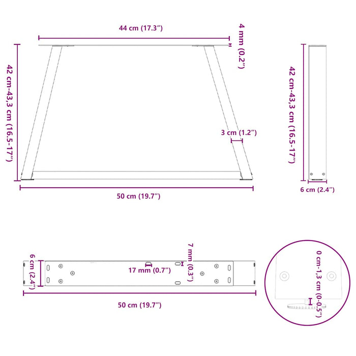 Dining Table Legs V-Shape 2 pcs Natural Steel 50x(42-43.3) cm Steel