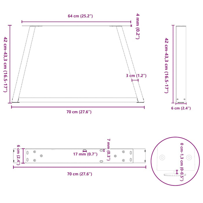 Dining Table Legs V-Shape 2 pcs White 70x(42-43.3) cm Steel