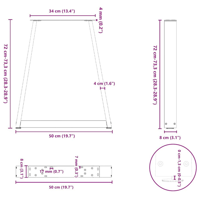 Picioare măsuță de cafea în formă de V 2 buc Negru 50x(72-73) cm Oțel