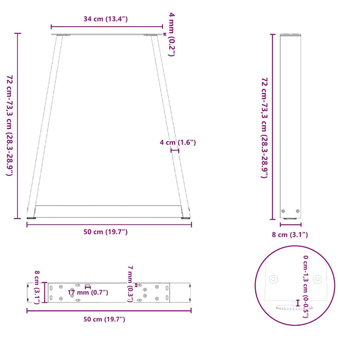 Dining Table Legs V-Shape 2 pcs Natural Steel 50x(72-73.3) cm Steel