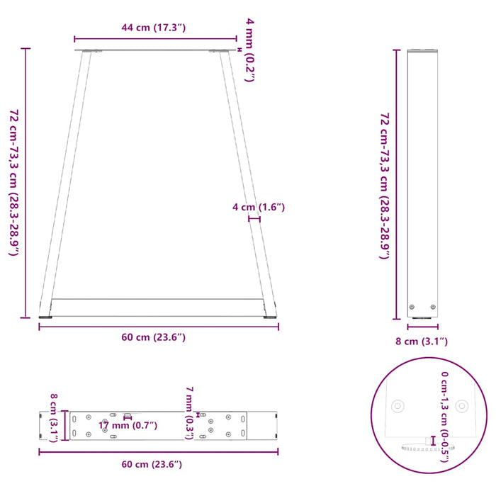 Coffee Table Legs V-Shape 2 pcs Anthracite 60x(72-73) cm Steel