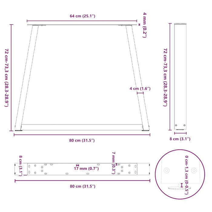 Picioare de masă în formă de V 2 buc Alb 80x(72-73,3) cm Oțel