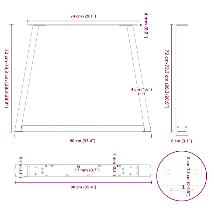 Picioare de masă în formă de V 2 buc Alb 90x(72-73,3) cm Oțel