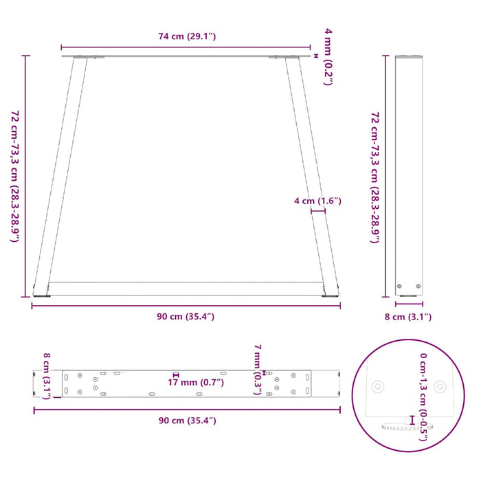 Dining Table Legs V-Shape 2 pcs Anthracite 90x(72-73.3) cm Steel