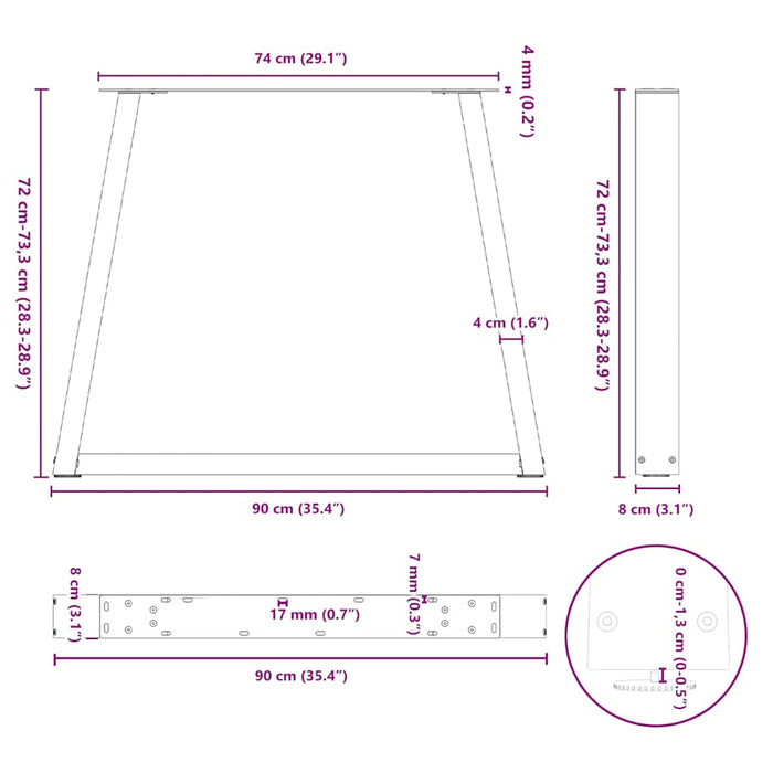 Picioare de masă în formă de V 2 buc Oțel natural 90x(72-73,3) cm Oțel