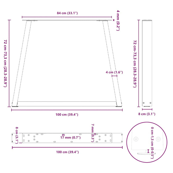 Picioare de masă în formă de V 2 buc Alb 100x(72-73,3) cm Oțel