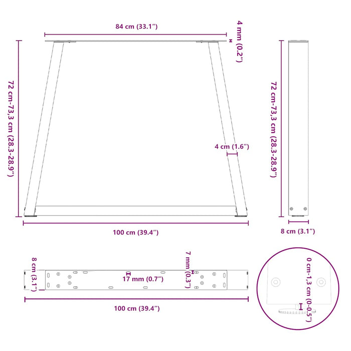 Picioare pentru masă în formă de V 2 buc Oțel natural 100x(72-73,3) cm Oțel