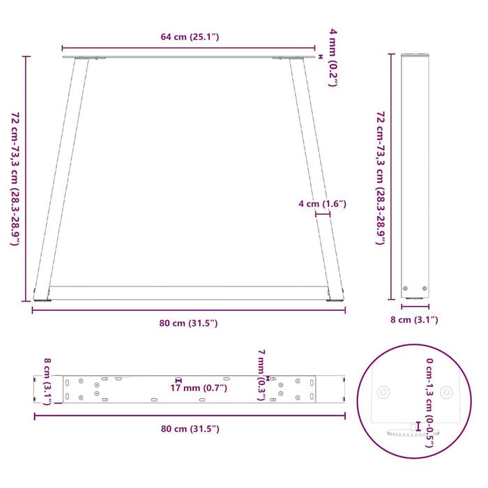 Picioare de masă în formă de V 3 buc Negru 80x(72-73,3) cm Oțel