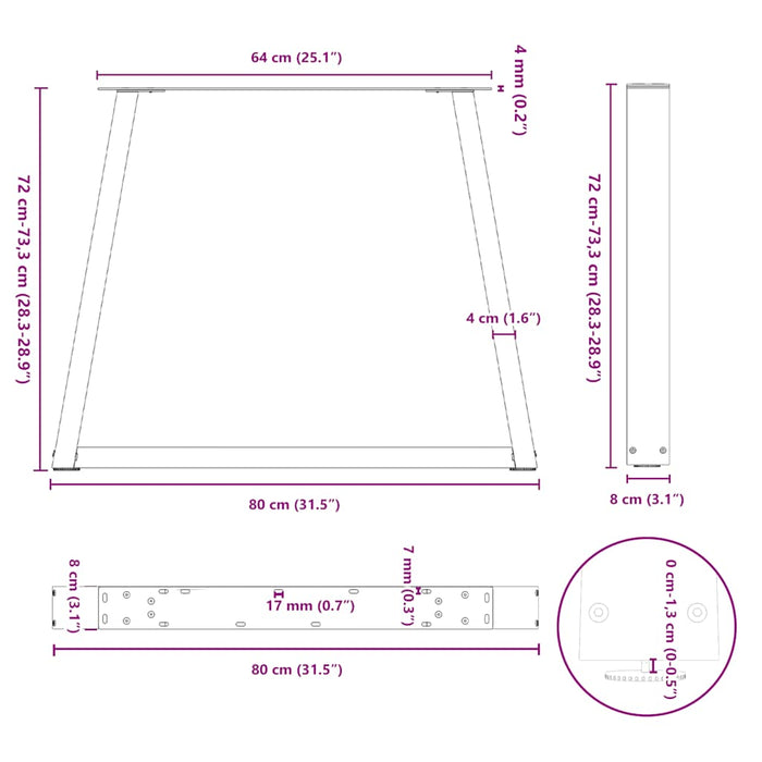 Dining Table Legs V-Shape 3 pcs White 80x(72-73.3) cm Steel