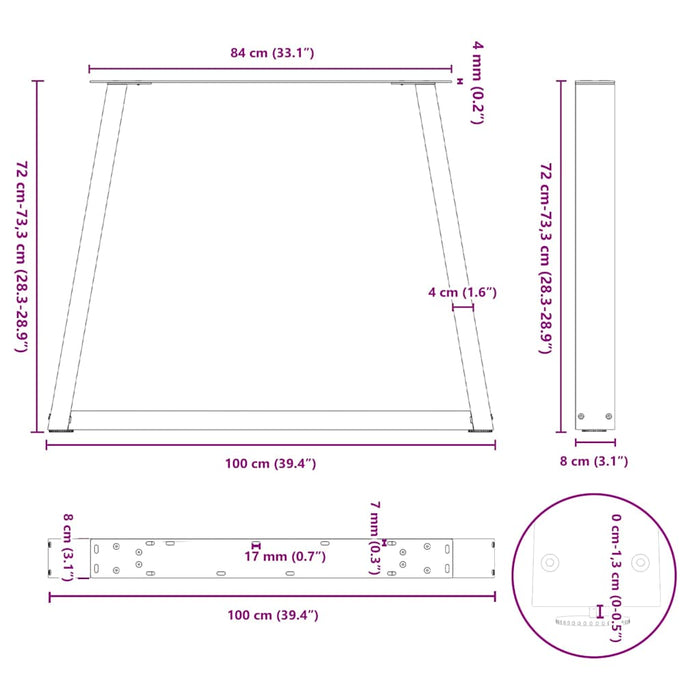 Picioare pentru masă în formă de V 3 buc Oțel natural 100x(72-73,3) cm Oțel